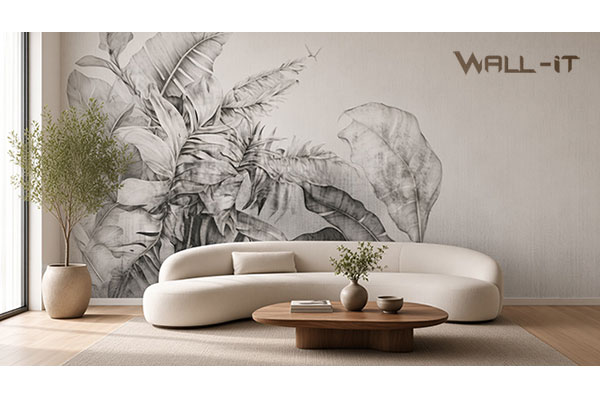 Fototapeta Urban Botanica – liście na betonie GD100 – Wall-It